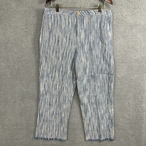 Free People Pants Women’s 14 Blue Striped Trouser Zipper Raw Hem Loose Fit